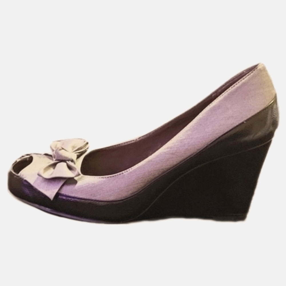 Aeropostle "Well Wisher" wedges with adorable bow , slate grey,  never w…